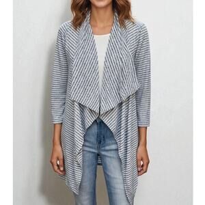 2/$15 The Limited Linen Blend Drapey Cardigan Sweater Blue Striped Size M